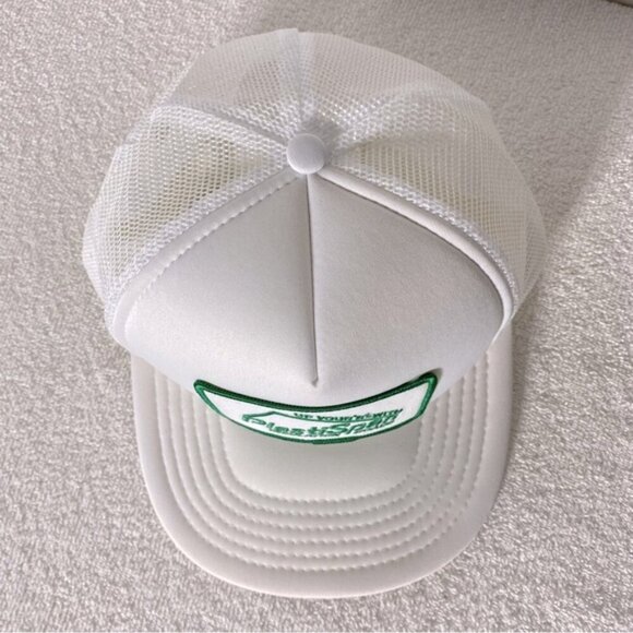 Vintage White Green Embroidered PlastiSpan Mesh Back Snap Back Trucker Hat - Picture 5 of 10